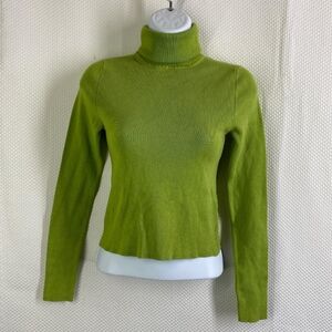 Zara Lime Green Turtleneck Sweater Ribbed Knit Size M